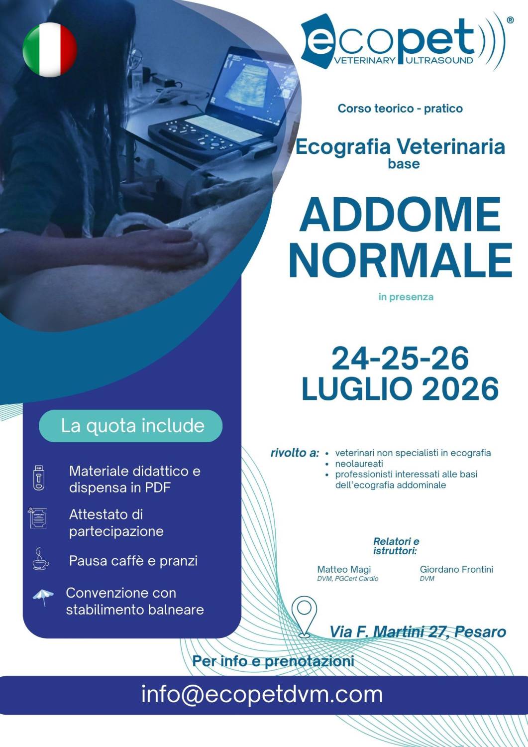 Ecografia addominale del cane e del gatto Corso base teorico-pratico  in presenza - Luglio 2026